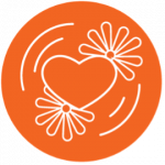 Orange heart and flowers icon