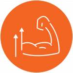 Orange increase strength icon with arrows pointing upward